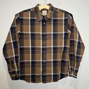 Prana Button Down Shirt Mens XL Brown Plaid Long Sleeve Pocket Casual Outdoor